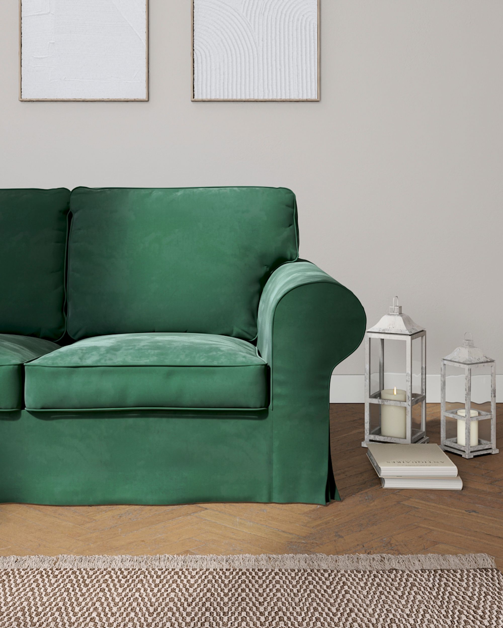 Pokrowiec na sofę Ektorp 2-osobową rozkładaną, model po 2012 kolor zielony tkanina połyskliwa, welwetowa (hover)