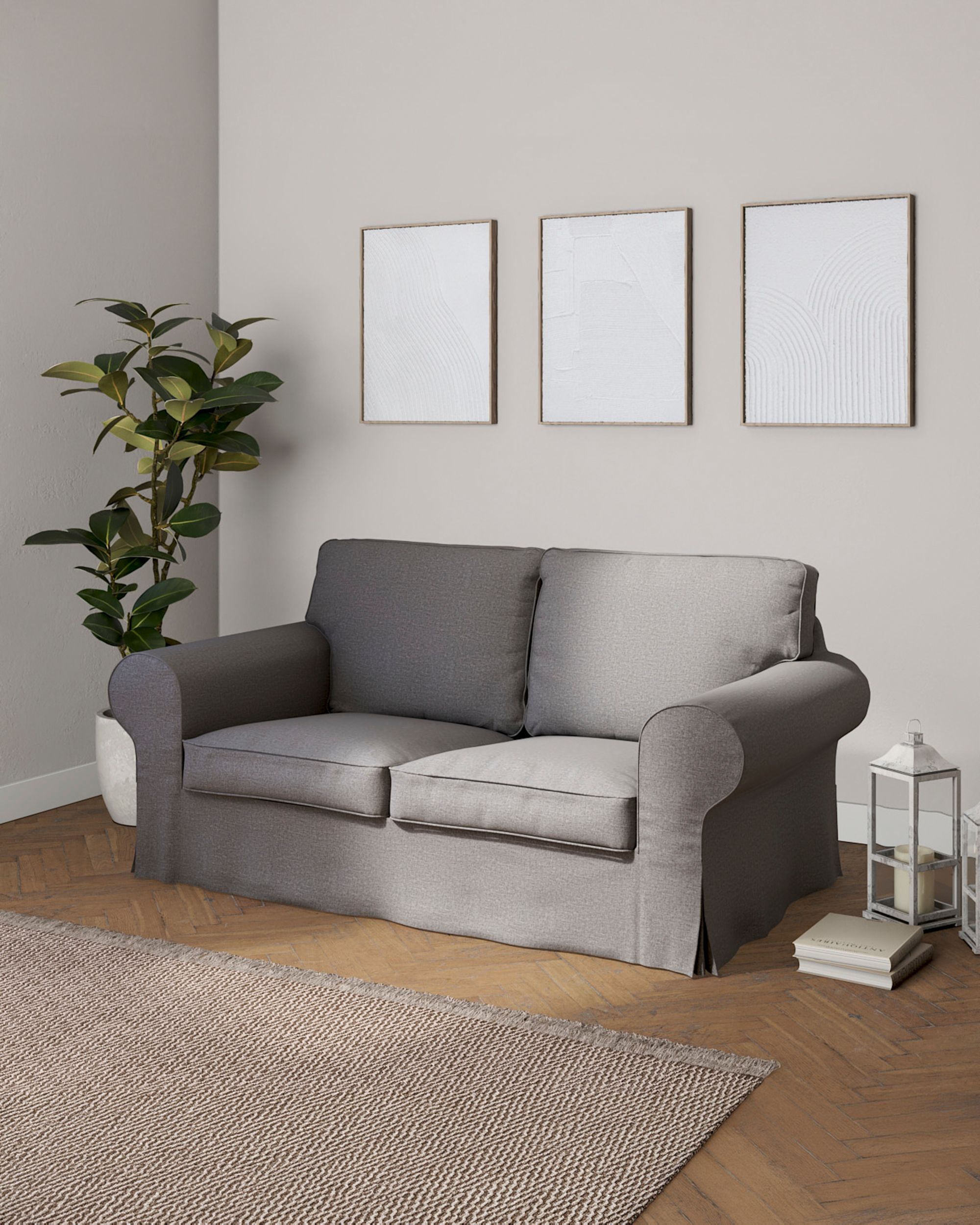 Pokrowiec na sofę Ektorp 2-osobową, nierozkładaną kolor szary tkanina strukturalna