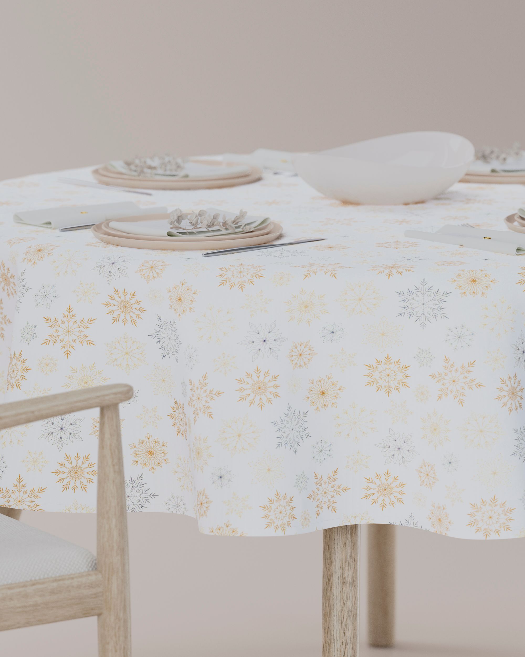 Obrus okrągły kolor biały tkanina wzorzysta (hover)