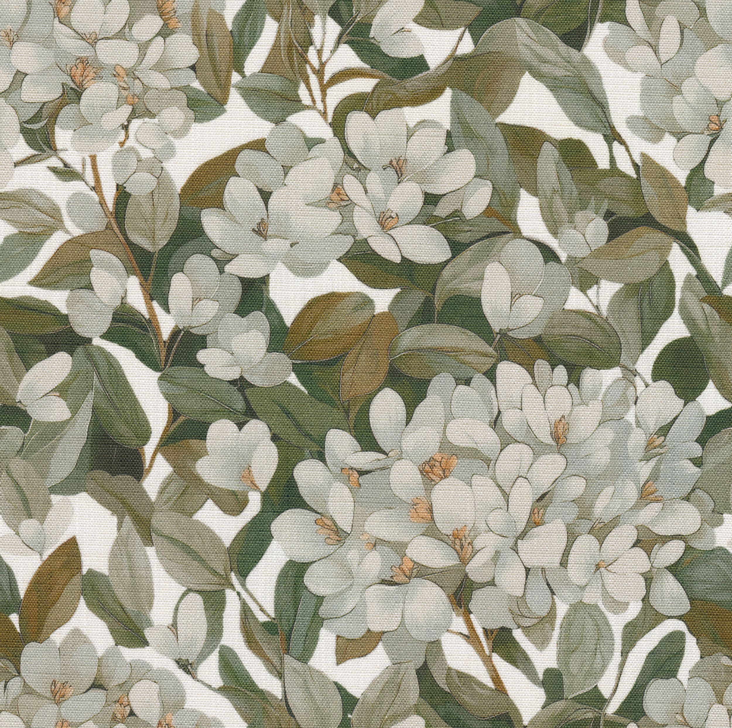 Botanic Viscose 145-20 zielone liście na białym tle