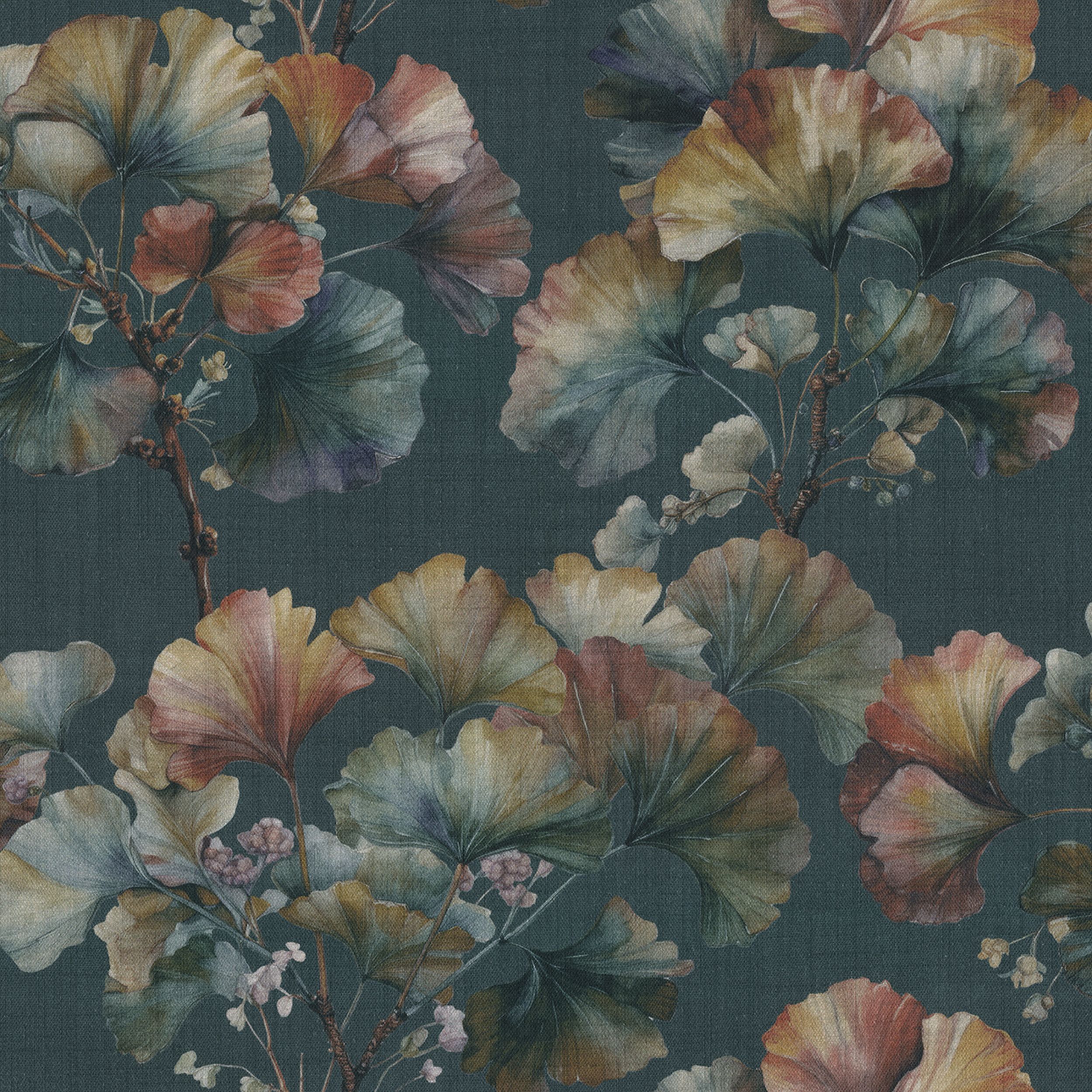 Botanic Viscose 145-24 liście miłorzębu na granatowym tle